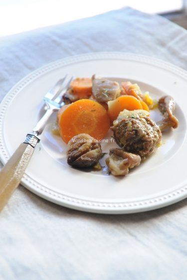 recette de ragout de châtaignes, carottes et pleurotes au thym