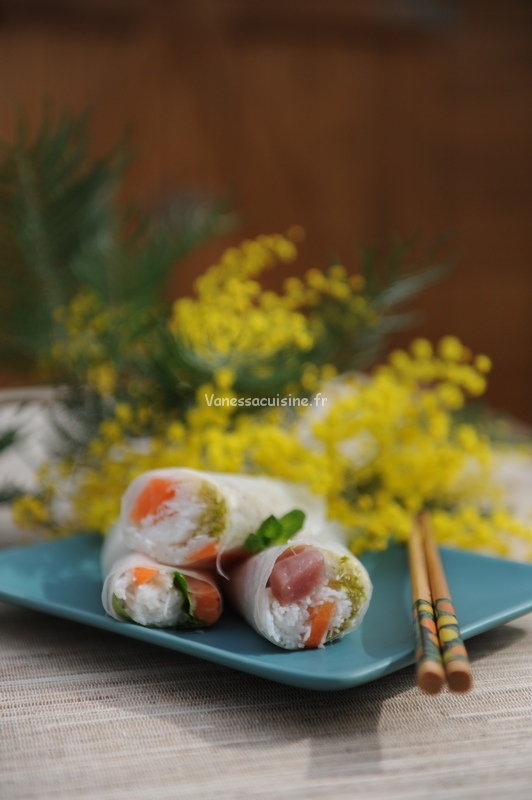 recette de Rouleaux de printemps thon et saumon