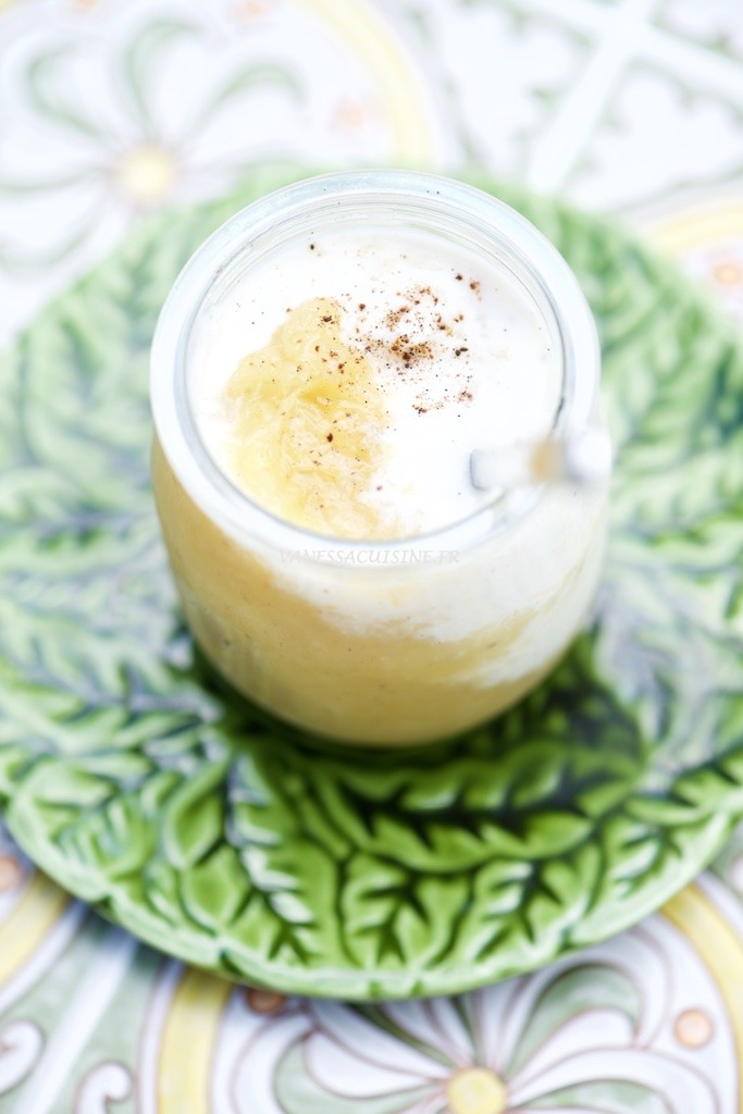 recette de Compote d'ananas à la vanille, crème brebis et coco