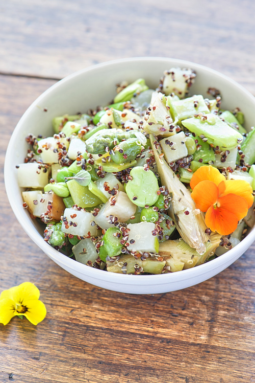 recette de Salade de légumes de printemps et quinoa noir