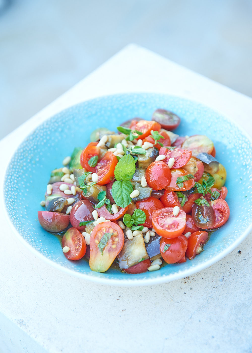 recette de Salade d'aubergine et tomates à la menthe