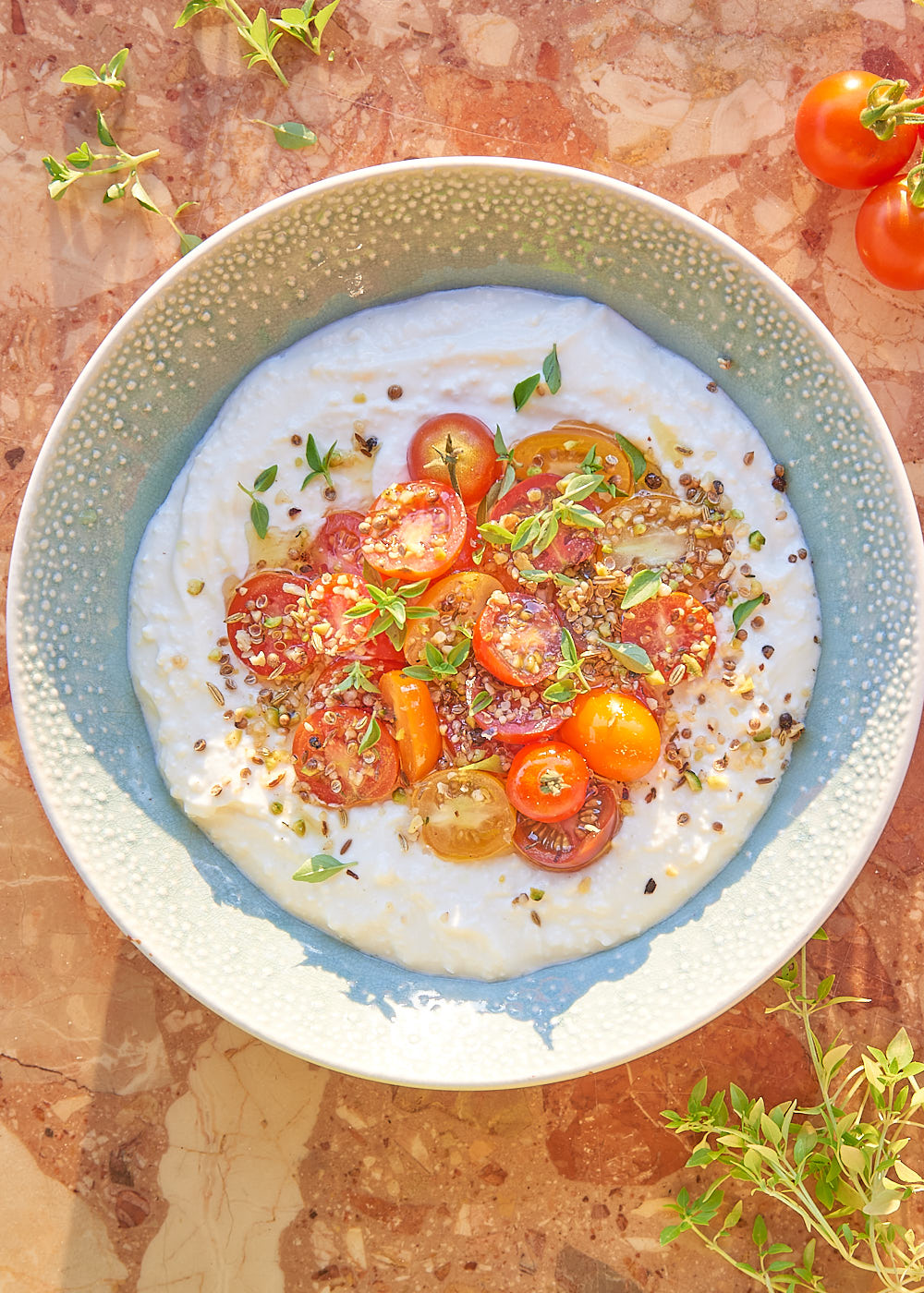 photo culinaire de Crème feta et yaourt, tomates cerises