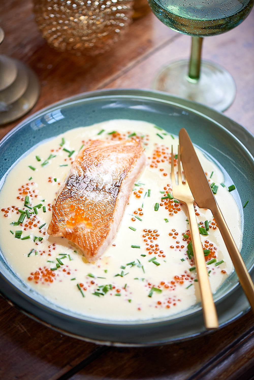 photo culinaire de Saumon beurre blanc aux oeufs de truite