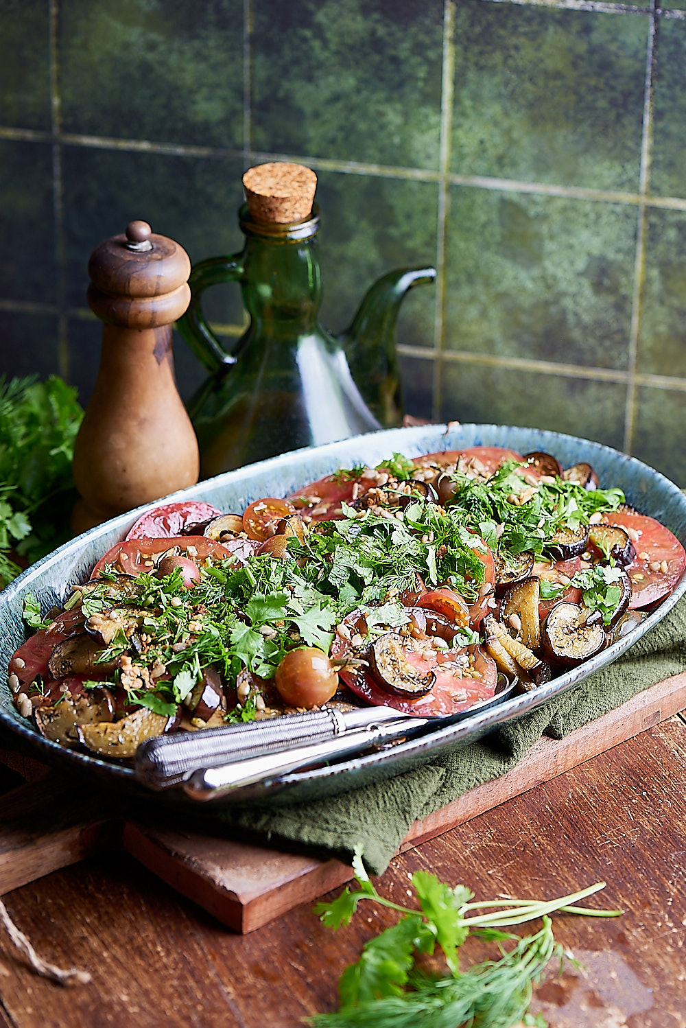 photo culinaire de Salade de tomates aux aubergines rôties
